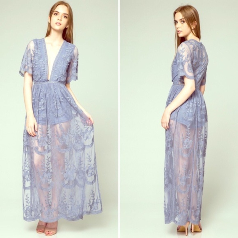 Honey Punch Dusty Blue Lace Dress
